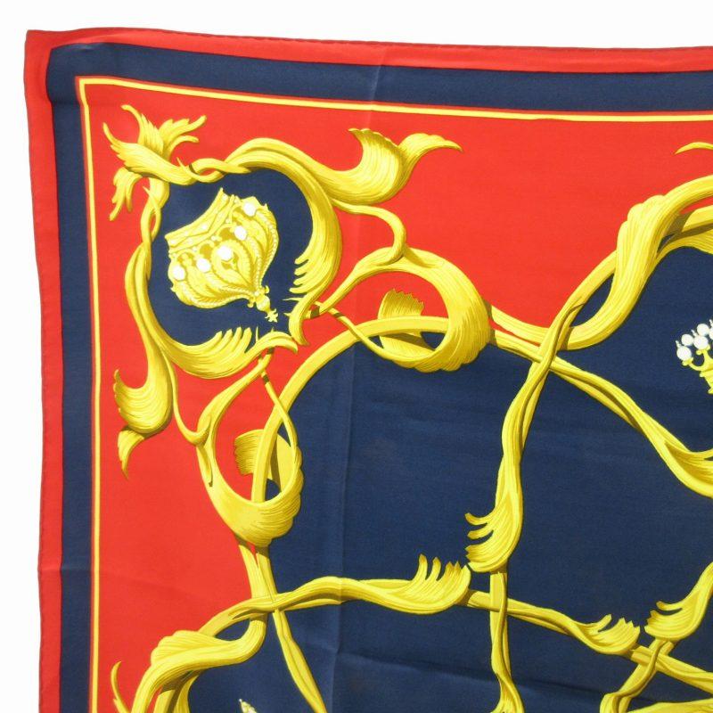 HERMES エルメス スカーフ カレ シルク 王冠 バンダナ レッド ネイビー