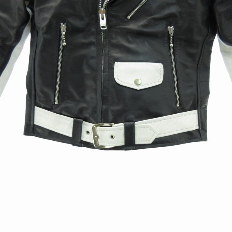 【中古】JIMSINN ジムズイン ダブルライダース ジャケット バイカラー 白 ホワイト 黒 ブラック 32 約S メンズ JIMSINN ジムズイン ダブルライダース ジャケット バイカラー 白