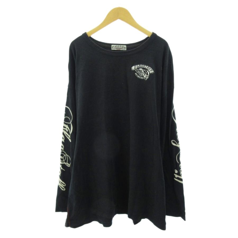 FLAGSTUFF ブラック 長袖カットソー フラグスタフ FLAGSTUFF 大きいサイズ Tシャツ ロンT ロゴ 刺繍
