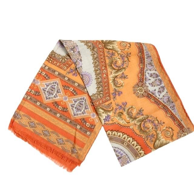 ETRO（エトロ） 総柄 スカーフ ストール フリンジ オレンジ □WY