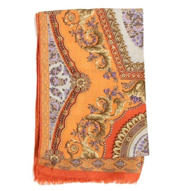 ETRO（エトロ） 総柄 スカーフ ストール フリンジ オレンジ □WY