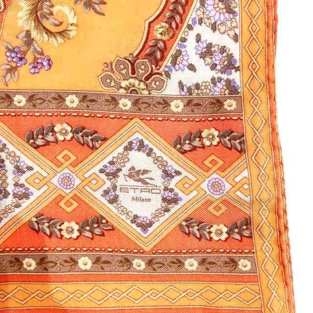 ETRO（エトロ） 総柄 スカーフ ストール フリンジ オレンジ □WY