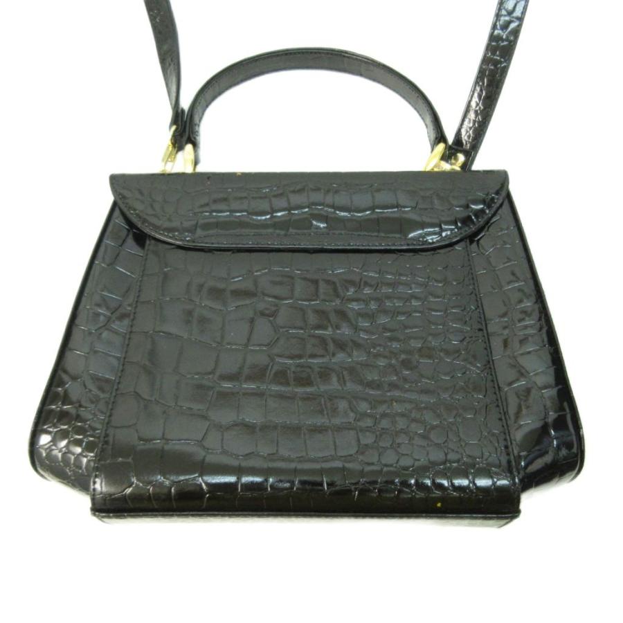 シャイニー クロコダイル型押し 2WAY ショルダーバッグ 黒 ブラック
