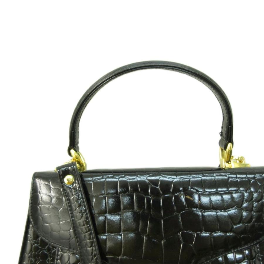 シャイニー クロコダイル型押し 2WAY ショルダーバッグ 黒 ブラック