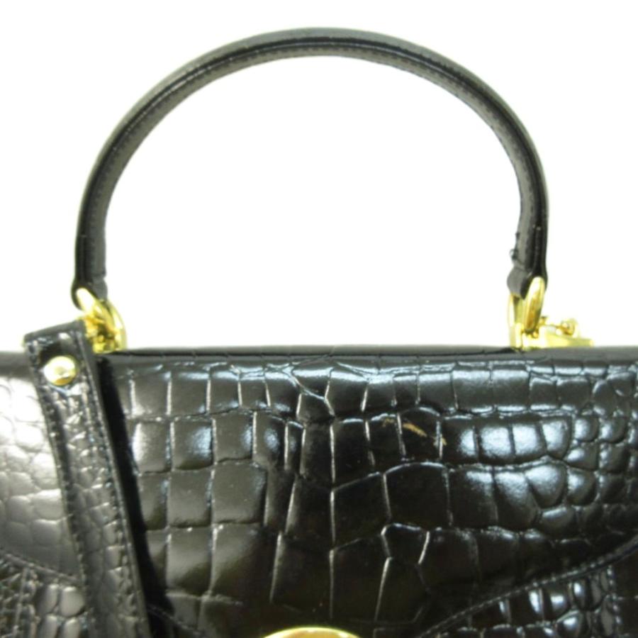 シャイニー クロコダイル型押し 2WAY ショルダーバッグ 黒 ブラック