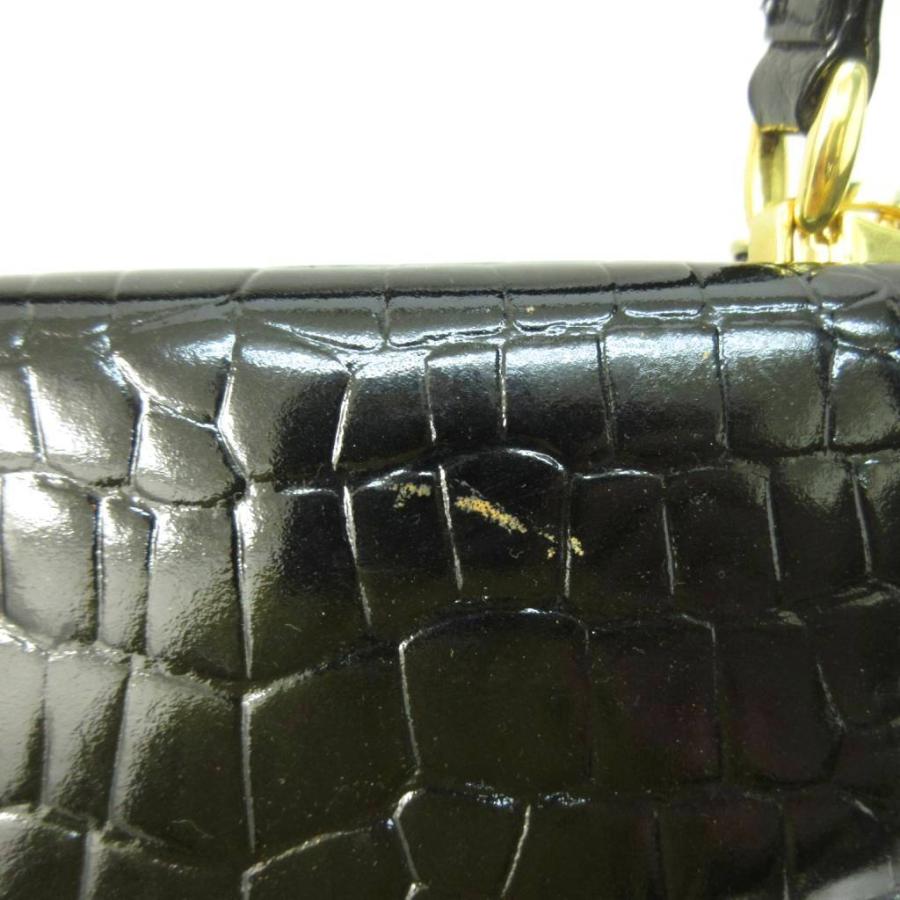 シャイニー クロコダイル型押し 2WAY ショルダーバッグ 黒 ブラック