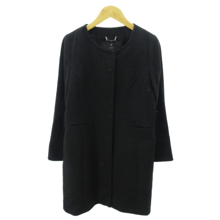 INED（イネド） ノーカラーコート カシミヤ100% ロング丈 9 黒