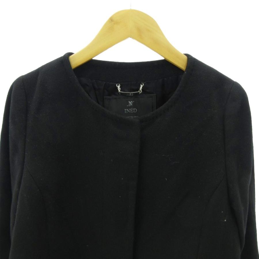 INED（イネド） ノーカラーコート カシミヤ100% ロング丈 9 黒