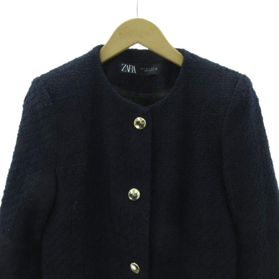 ZARA（ザラ） メタリックボタン ツイードジャケット 金釦 S 紺