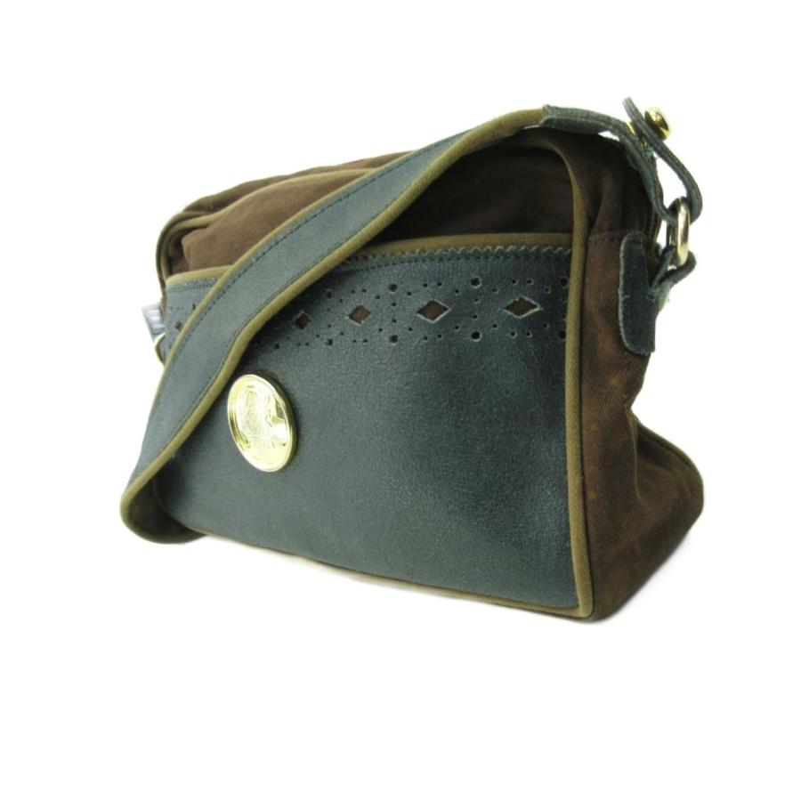 LOEWE（ロエベ） ショルダーバッグ ロゴ パッチ キャンバス レザー 緑