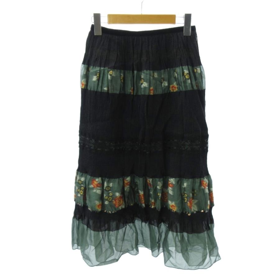 ロイスクレヨン　アリス柄スカート ロイスクレヨン Lois CRAYON 美品 ギャザースカート 総柄 ボーダー