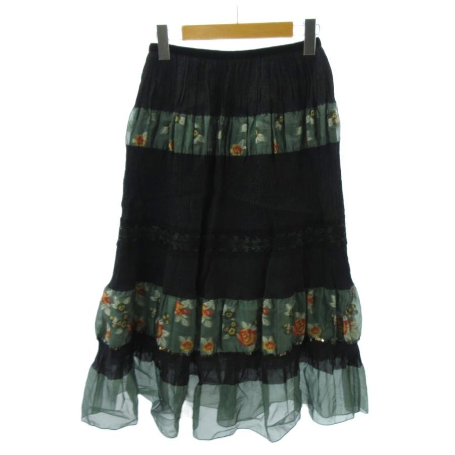 ロイスクレヨン Lois CRAYON 美品 ギャザースカート 総柄 ボーダー