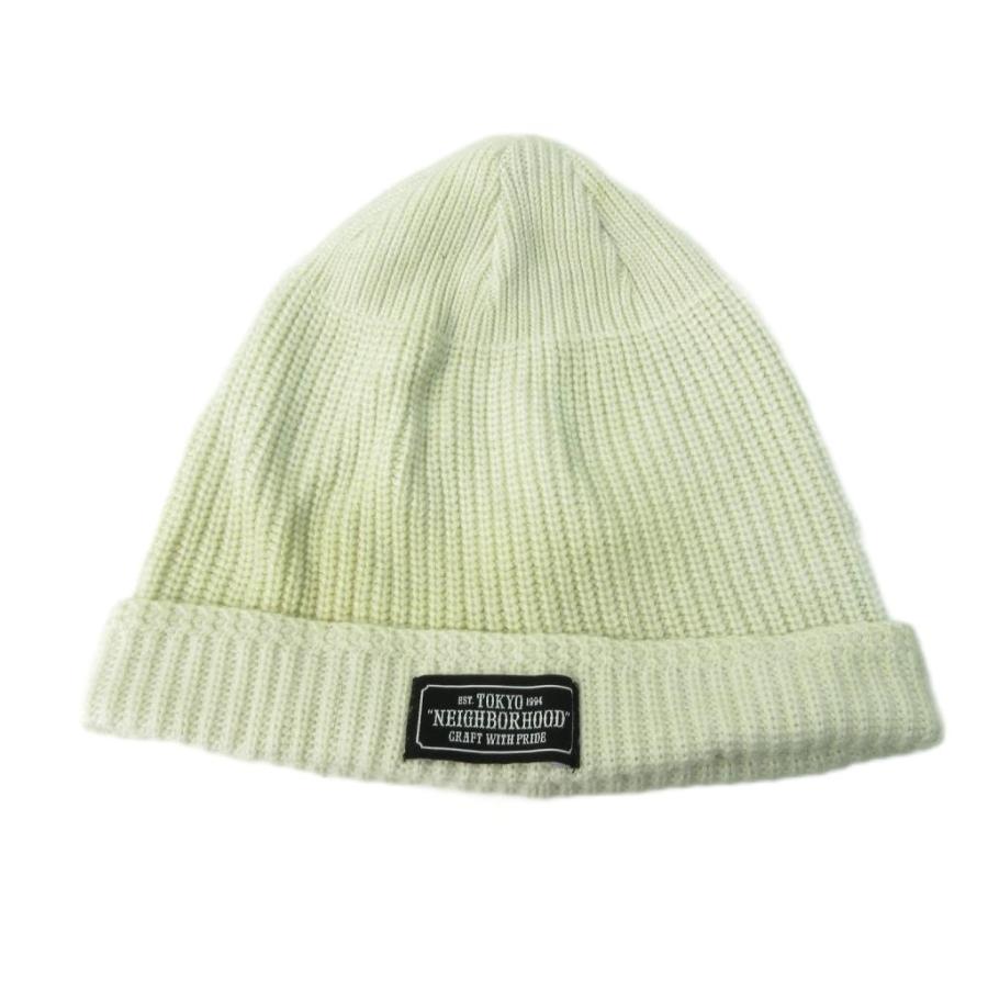 ネイバーフッド NEIGHBORHOOD ニット帽 キャップ 帽子 ロゴ パッチ 白