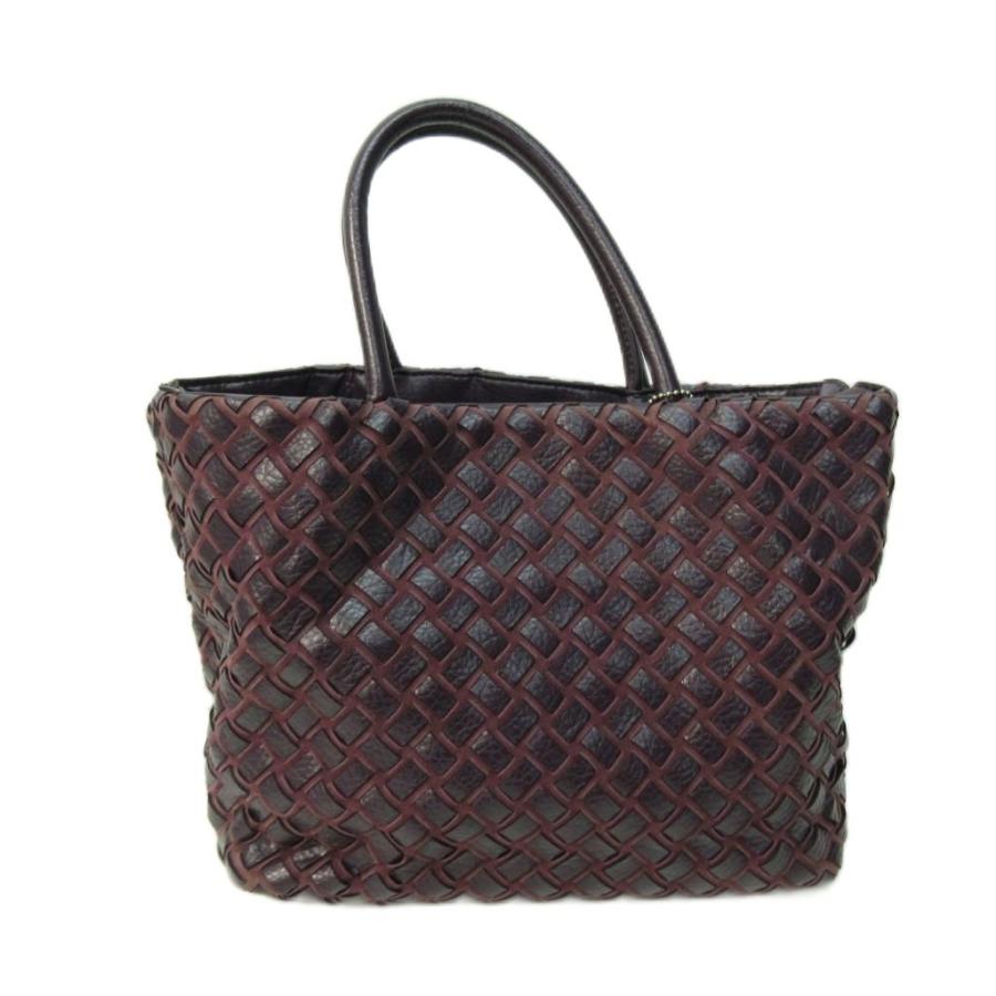 ニナリッチ NINA RICCI 編み込み トートバッグ 皮革 ロゴチャーム 紫 