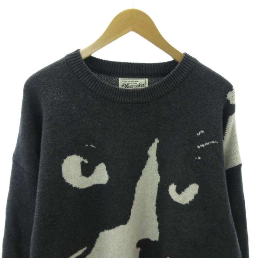 karaku ニット セーター 猫 長袖 XL グレー 1227 メンズ : ブランド