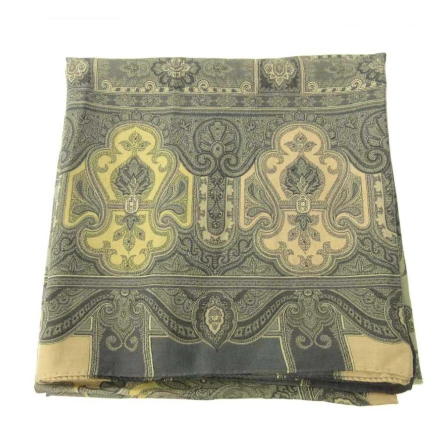 ETRO ペイズリー柄スカーフ グレー系 ETRO（エトロ） 美品 大判 スカーフ ペイズリー柄 ウール シルク混