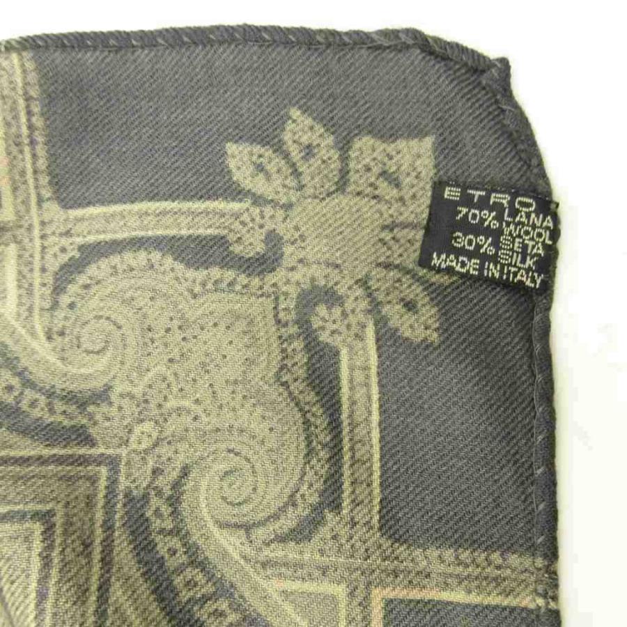 ETRO ペイズリー柄スカーフ グレー系 ETRO（エトロ） 美品 大判 スカーフ ペイズリー柄 ウール シルク混