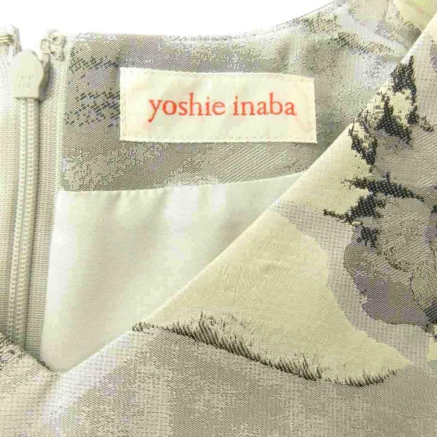 ヨシエイナバ yoshie inaba 美品 ワンピース 総柄 半袖 ロング丈 7 白 