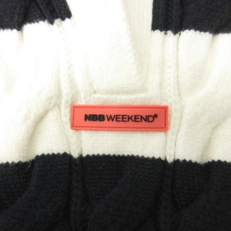 未使用品 エヌビービーウィークエンド NBB WEEKEND タグ付き ニット セーター ゴルフ ウエア ボーダー 1 白 紺 ホワイト ネイビー_3