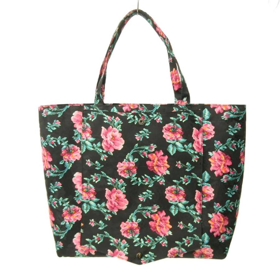 フェイラー FEILER 美品 トートバッグ 花柄 ロゴ パッチ パッカブル 黒