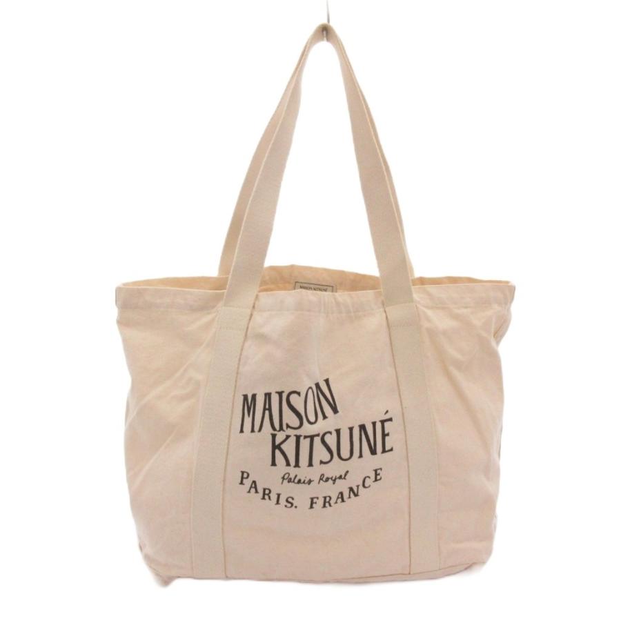 メゾンキツネ MAISON KITSUNE トートバッグ ベージュ ロゴプリント