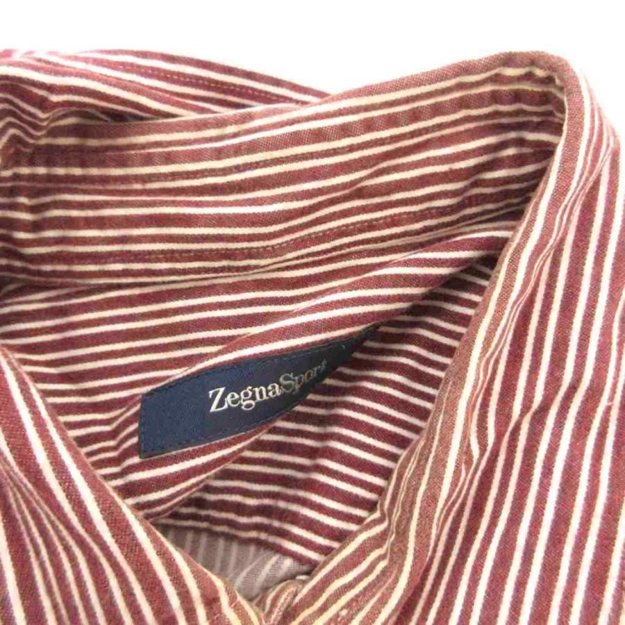 ゼニア スポーツ Zegna Sport シャツ ストライプ柄 長袖 胸ポケット 白