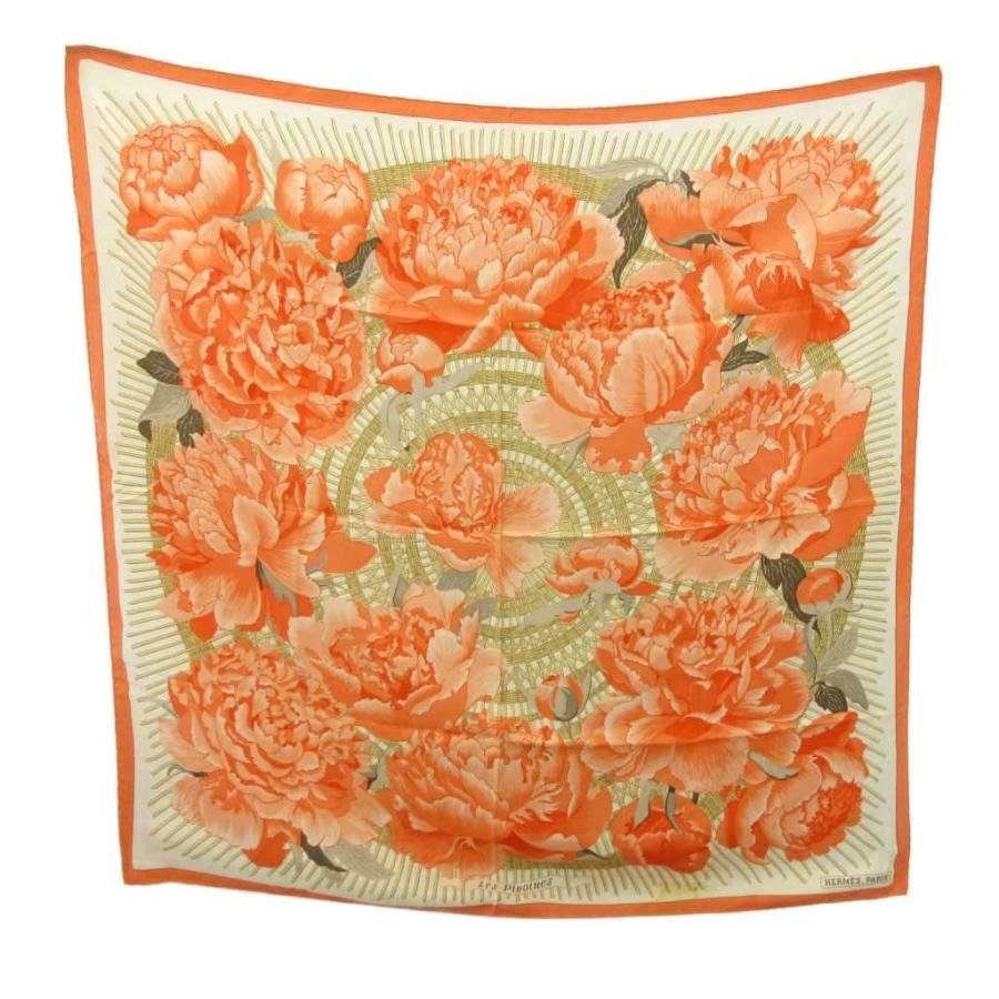 HERMES（エルメス） 美品 Les Pivoines 芍薬 牡丹 カレ90 スカーフ 花