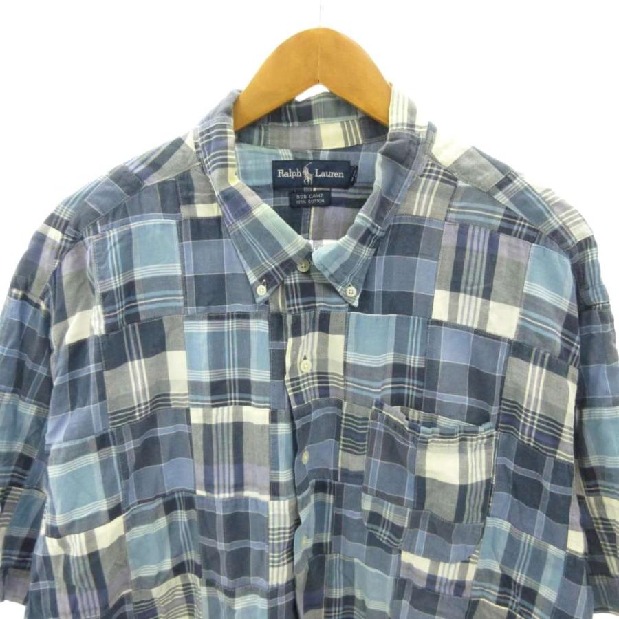【名作】ラルフローレン BOB CAMP パッチワーク 半袖シャツ L ブルー POLO RALPH LAUREN（ポロ・ラルフローレン） ラルフローレン RALPH