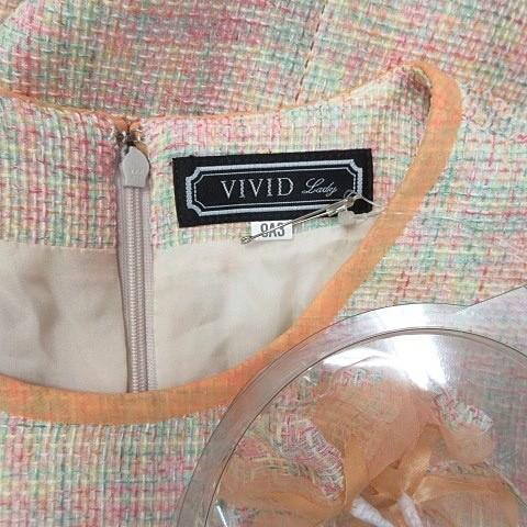 中古 Vivid Lady ビビッドレディー ワンピース 半袖 ひざ丈 サマーツィード コサージュ シルク チェック柄 ベージュ オレンジ ピンク 黄 イエロー 9a3 135 ブランド古着販売のベクトル 通販 Yahoo ショッピング