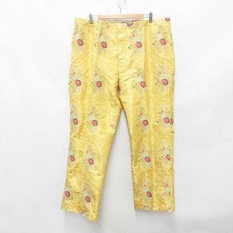 スラックス Gucci ジャガード Gucci 大きいサイズ パンツ グッチ 大きいサイズ Gucci シルク 刺繍 ボタンフライ イエロー 中古 花柄 黄 ピンク 7 58r メンズ ベクトル 古着