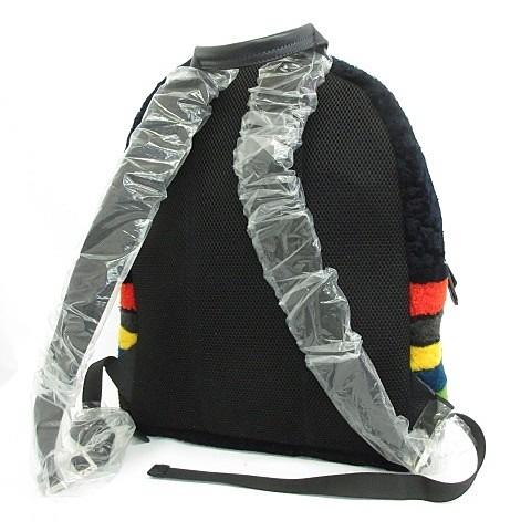 【中古】未使用品 フェンディ FENDI リュックサック ムートン レザー ボア モンスター 黒 ブラック グレー 黄色 赤 白 緑 ☆AA★ FENDI（フェンディ） 未使用品 リュックサック デイパック ムートン