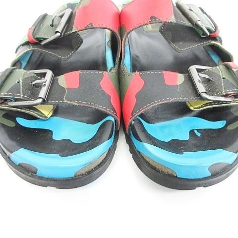 【中古】ヴァレンティノ ガラヴァーニ VALENTINO サンダル カモフラ 迷彩柄 ベルト レザー カーキ 赤 青 緑 黒 グリーン 42 1/2 26cm ヴァレンティノ ガラヴァーニ VALENTINO GARAVANI サンダル カモフラ