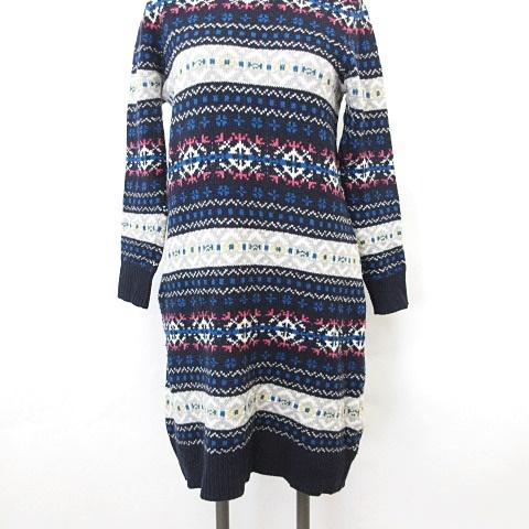 中古 ビームスハート Beams Heart ワンピース ニットワンピ 長袖 丸首 ひざ丈 ノルディック柄 ウール 紺 グレー ネイビー レディース ベクトル 古着 135 ブランド古着販売のベクトル 通販 Yahoo ショッピング
