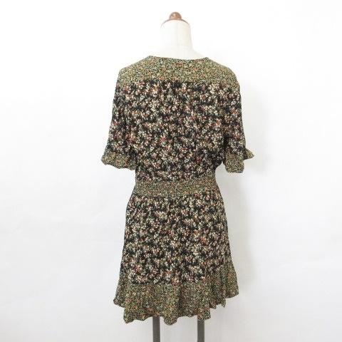 中古 ザラ Zara ワンピース 半袖 丸首 リボン ひざ丈 フレア タック 花柄 黒 ブラック M レディース ベクトル 古着 135 ブランド古着販売のベクトル 通販 Yahoo ショッピング