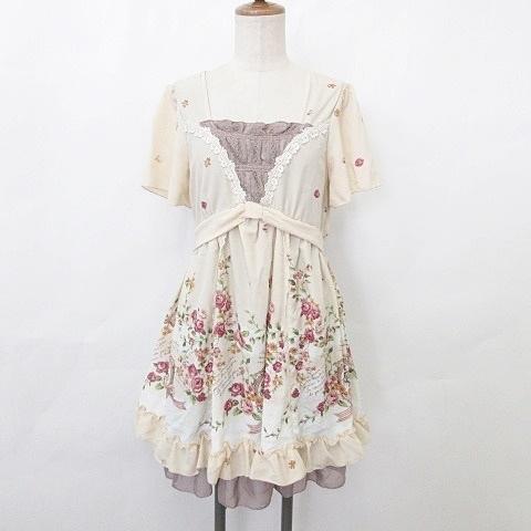 中古 アクシーズファム Axes Femme ワンピース 半袖 膝丈 刺繍 レース フリル ギャザー 花柄 ベージュ 白 茶 ピンク M レディース ベクトル 古着 135 ブランド古着販売のベクトル 通販 Yahoo ショッピング