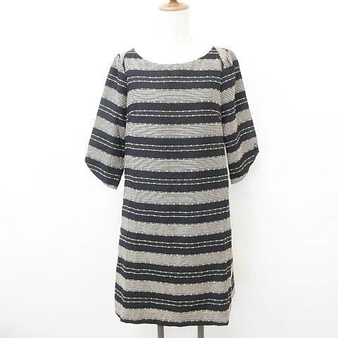 シンプリシテェ Simplicite ワンピース ひざ丈 ボートネック 七分袖 スリット ボーダー 黒 ベージュ ブラック レディース 135 ブランド古着販売のベクトル 通販 Yahoo ショッピング