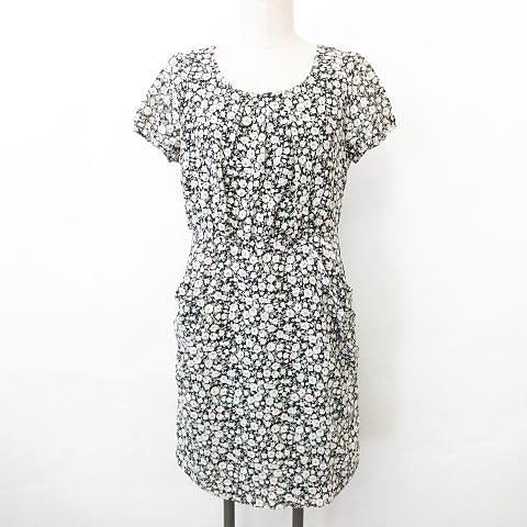 ナチュラルビューティーベーシック Natural Beauty Basic ワンピース ひざ丈 半袖 タック 花柄 プリント ドレープ 黒 ブラック ピンク 緑 M 135 ブランド古着販売のベクトル 通販 Yahoo ショッピング