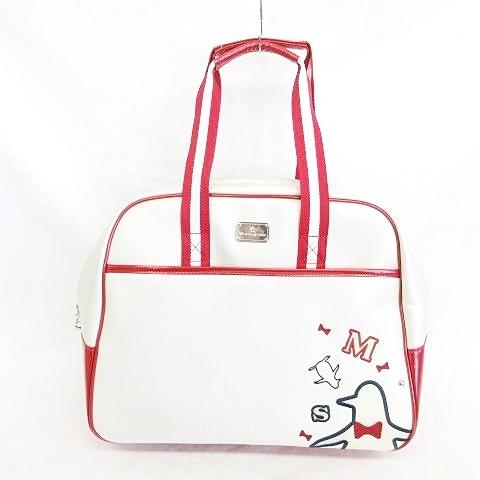 中古 マンシングウェア Munsingwear ゴルフ ボストンバッグ シューズポケット ロゴマーク エナメル オフホワイト レッド メンズ レディース 買物