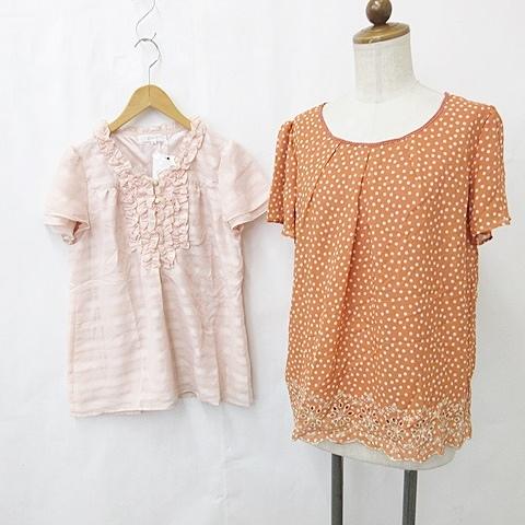 未使用品 グローブ grove ブラウス 2枚セット 半袖 丸首 刺繍 テープ