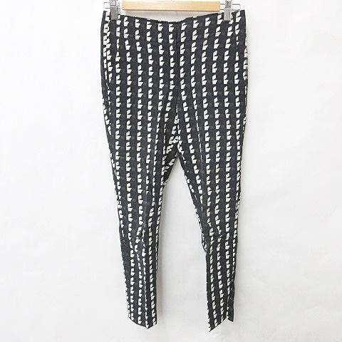 セオリー theory パンツ スリム 9分丈 総プリント 幾何柄 黒 白