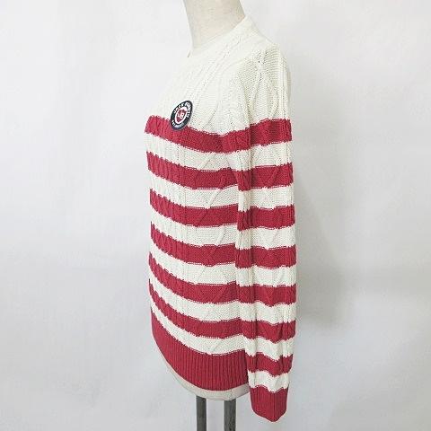 パーリーゲイツセーター ボーダー柄ワッペン 羊毛、カシミヤ 0サイズ