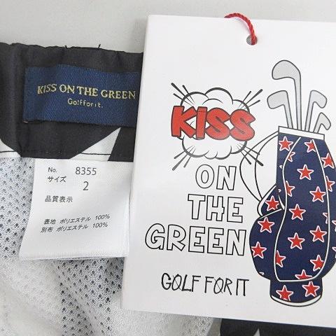 未使用品 キスオンザグリーン kiss on the green ゴルフ レインスカート プリーツ 総柄 プリント 黒 白 ブラック ホワイト M レディース｜vectorpremium｜03