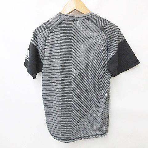 アディダス adidas FREELIFT Tシャツ 半袖 クルーネック ボーダー 幾何学 ロゴ グレー 黒 L メンズ｜vectorpremium｜02