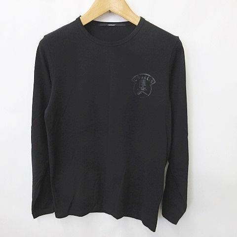 ウザリス USUALIS カットソー Tシャツ 長袖 丸首 プリント 黒 ブラック 