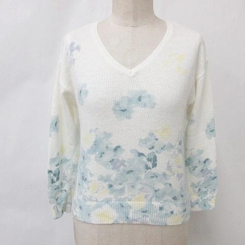 ジャスグリッティー JUSGLITTY ニット セーター Vネック 長袖 花柄 白 