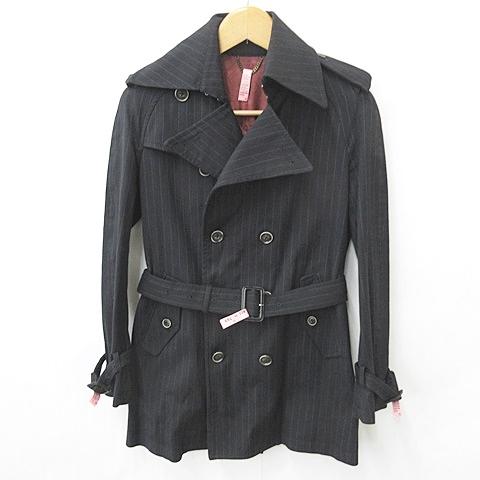 オリヒカ ORIHICA コート トレンチコート ダブル ストライプ ベルト 黒