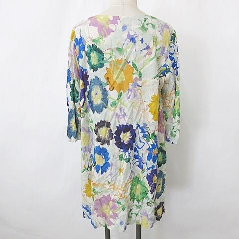 TABASA 花柄 七分袖ワンピース 32 ネイビー