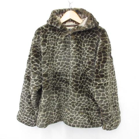 【中古】アンドサンズ コート ジャケット ジップアップ フード ボア アニマル 総柄 リブ 別布 合皮 茶 XX メンズ アンドサンズ ANDSUNS コート ジャケット ジップアップ フード ボア