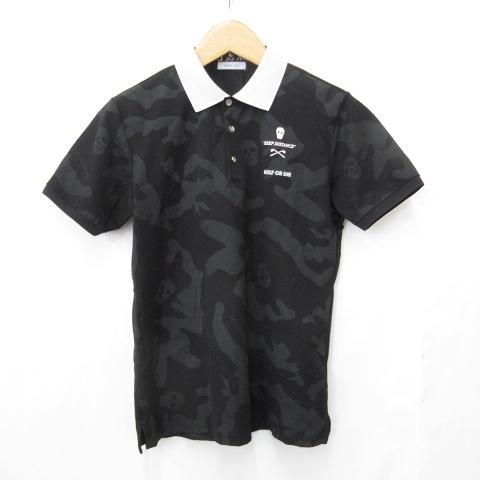 【GOLFウェア】MARK&LONA ポロシャツ カモフラ スカル 半袖 総柄 MARK&LONA マークアンドロナ 半袖ポロシャツ 黒 カモフラ 迷彩