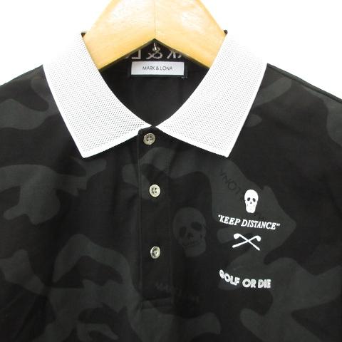 【GOLFウェア】MARK&LONA ポロシャツ カモフラ スカル 半袖 総柄 マークアンドロナ MARK LONA ゴルフ スポーツウエア ポロシャツ